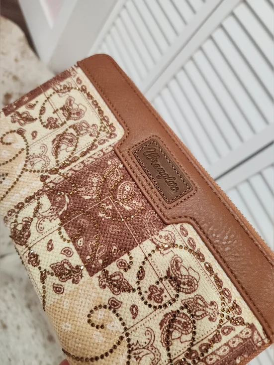 Wrangler Brown and Tan Paisley Patch Wristlet Wallet - Picture 2 of 4
